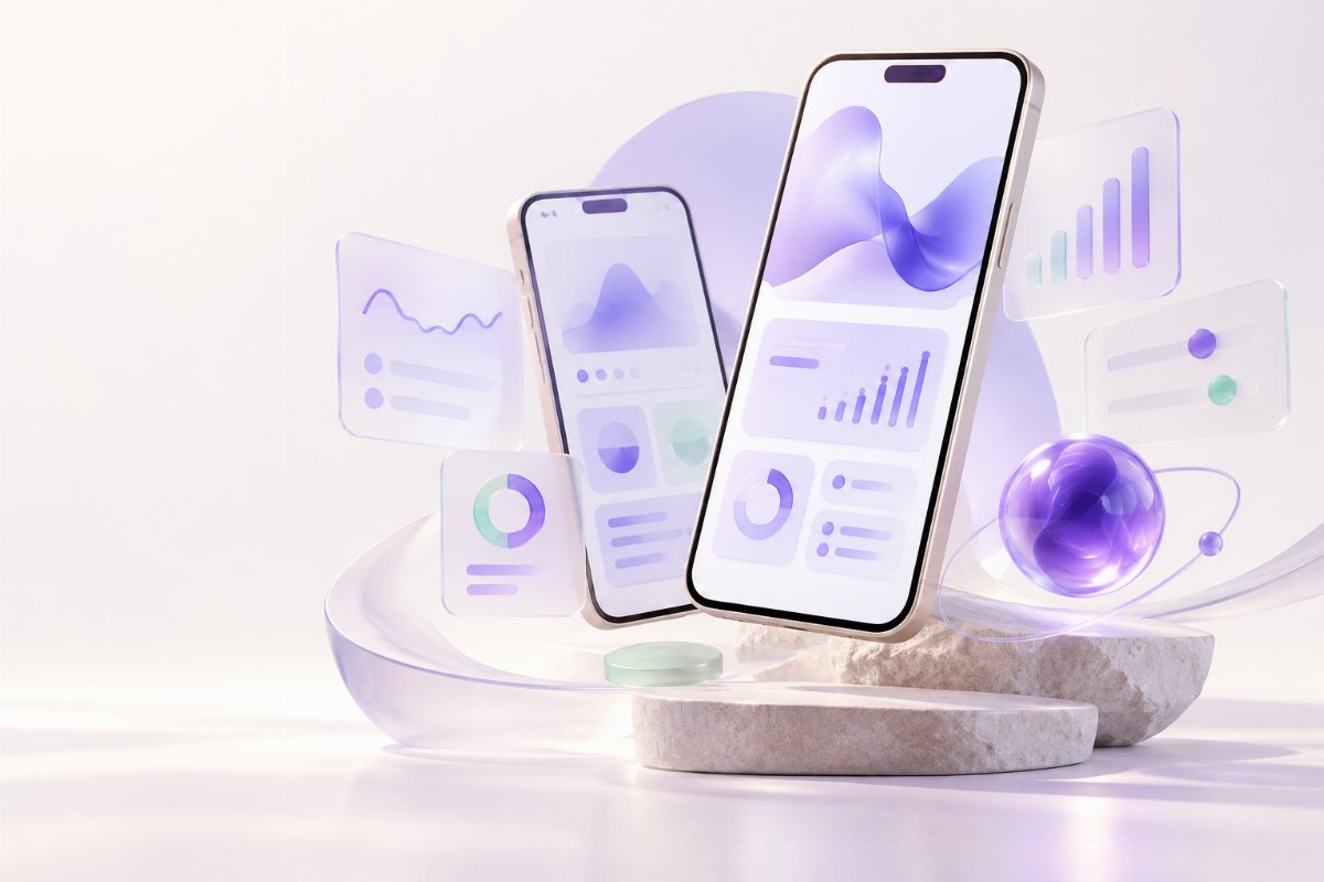 Concept illustration of mobile apps and connected software interfaces